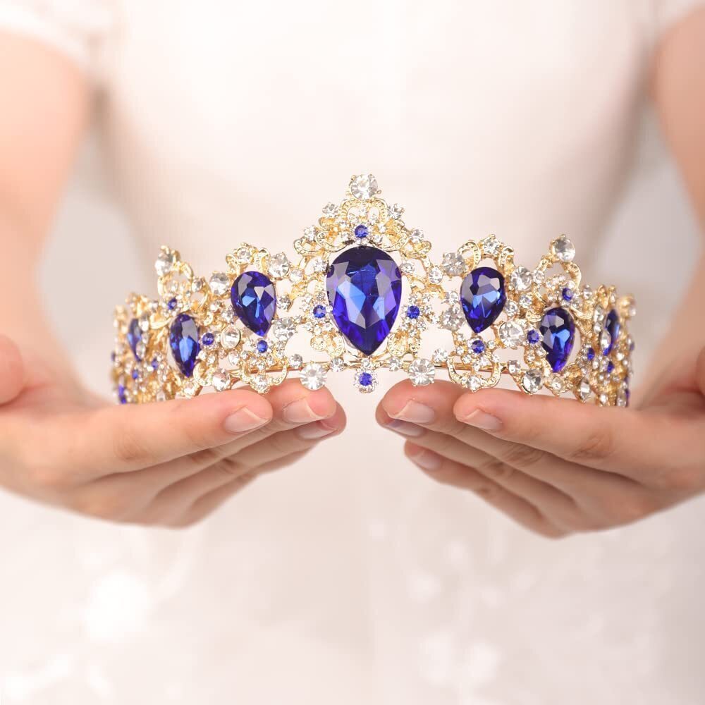 7600 Blue Crystal Tiaras Princess Queen Crown Bride Headband Pageant Crown